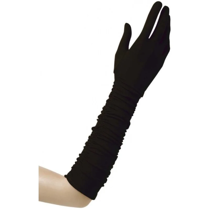 Gants élasthanne plisse noirs 40cm